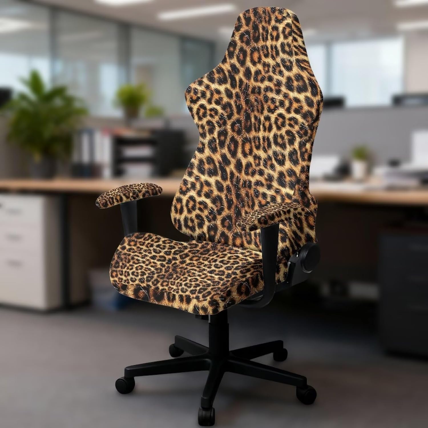 Leopard Print Computer Chair Cover Breathable Gaming Chair Cover with Armrest Covers Easy to Install Stretch Gaming Chair Slipcover for Home, Shop, Living Room, Office image 3
