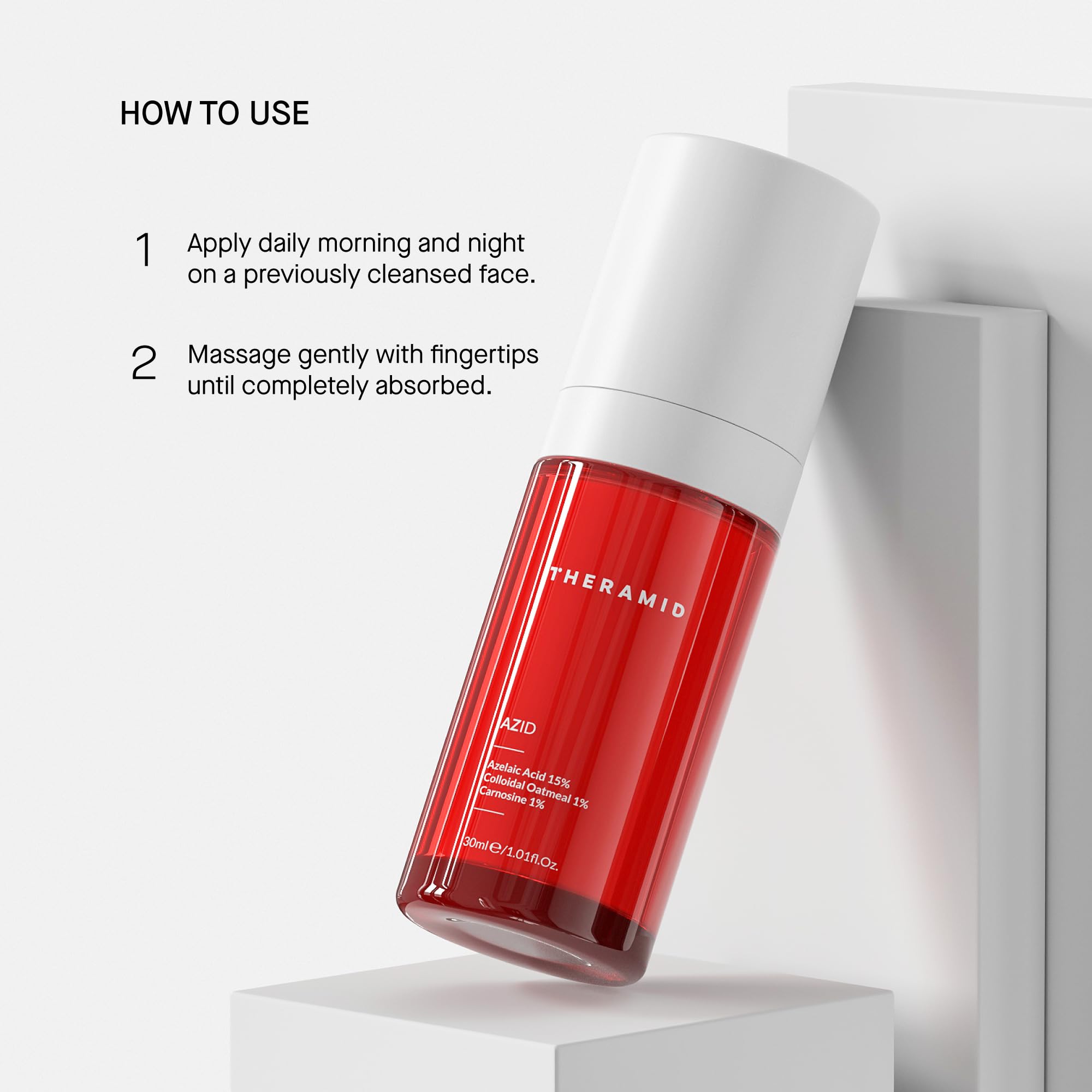 Theramid AZID Azelaic Acid 15% Facial Treatment 30ml – Reduces Spots, Redness and Acne, Evens Skin Tone and Texture, with Carnosine and Colloidal Oatmeal for Sensitive Skin