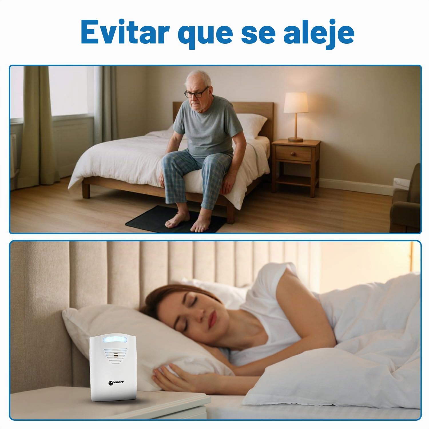 Geemarc Amplicall PSA100 - Alfombrilla Detector de Presencia con Alarma Potente y Flash Luminoso, Ideal para Casas de retiro y hogares con Ancianos