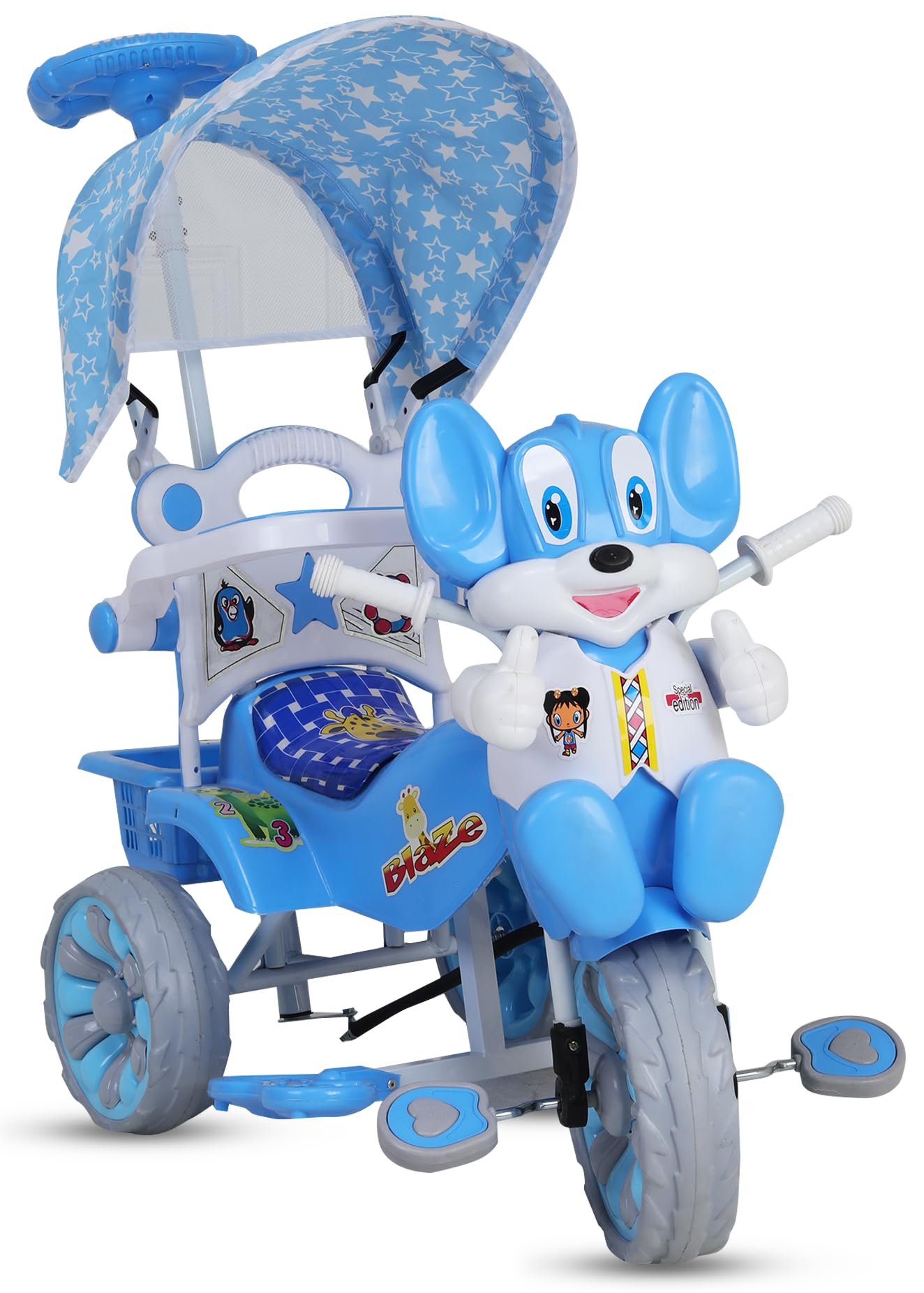 Baby Tricycle with Parental Control, Canopy, Armrest & Foldable Footrest – Musical Ride-On Trike with Cartoon Face for Kids (1-5 Years) | Safe & Stylish Baby Cycle for Boys & Girls (Blue)-image-30