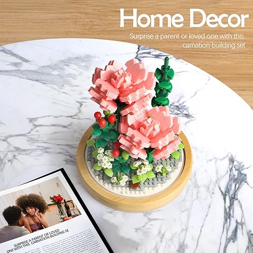 Miniatura 5 de Juegos de construcción de ramos de flores, colección botánica de árbol bonsái de rosas rosadas con vitrina, mini kits de regalo para adultos,