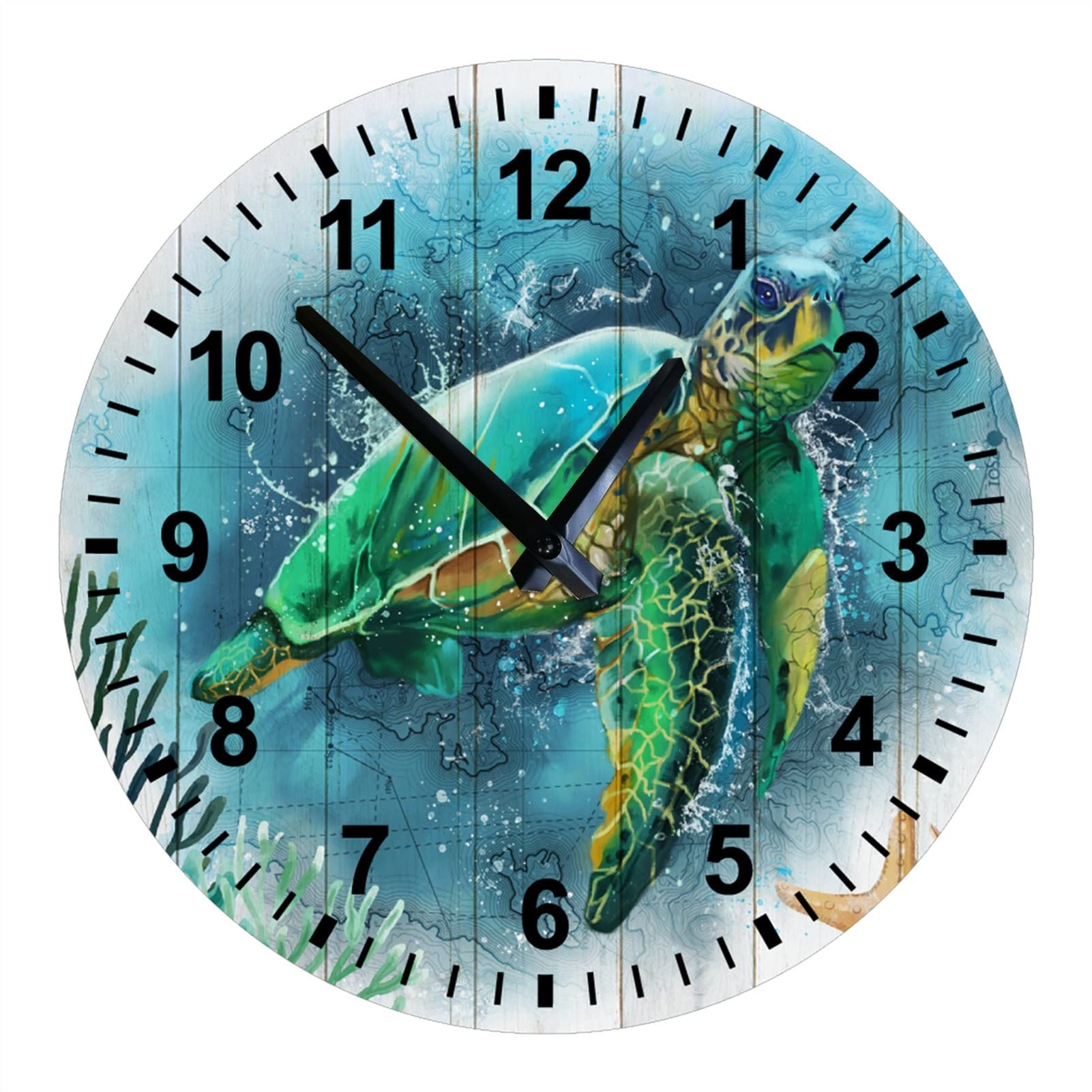 Horloge murale tortue de mer en bois silencieuse pour déco de bureau et café