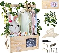 Vista 1 de Cesta de regalo para bebé con asa ajustable, armario de madera gruesa para baby shower, caja de almacenamiento de ropa para baby shower, organizador