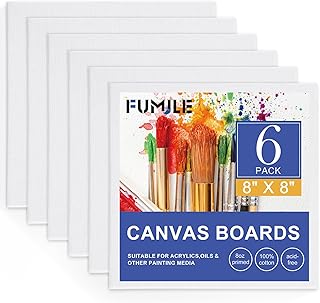 FUMILE Canvas Boards for Painting 8x8, 6 Pack Canvases for Painting Primed Acid Free Blank Canvas Panels for Painting Canvas for Classroom and Painting Parties.