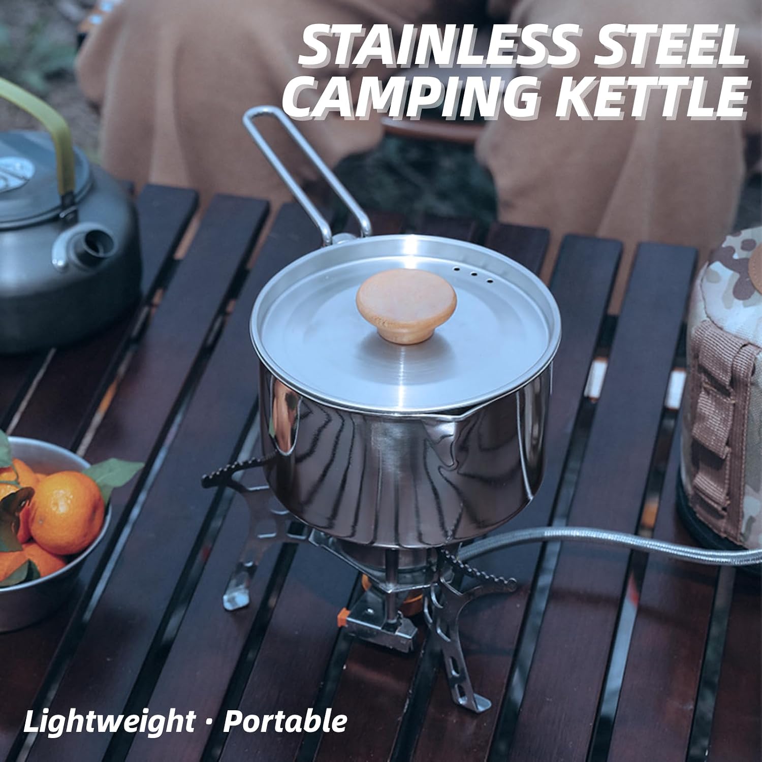 OUKENS Camping Kettle, 1L 304 Stainless Steel Camp Pot with Foldable Handle, for Outdoor Cooking, Ideal Portable Cookware Backpacking Pot for Camping, Hiking, Picnic, Campfire, Stove