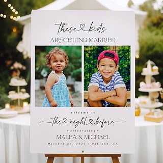 Rehearsal Dinner Sign, Welcome to The Night Before Wedding Sign with Easel, Custom Decorative Poster for Rehearsal Dinner Party Decorations These Kids Are Getting Married Photo #8