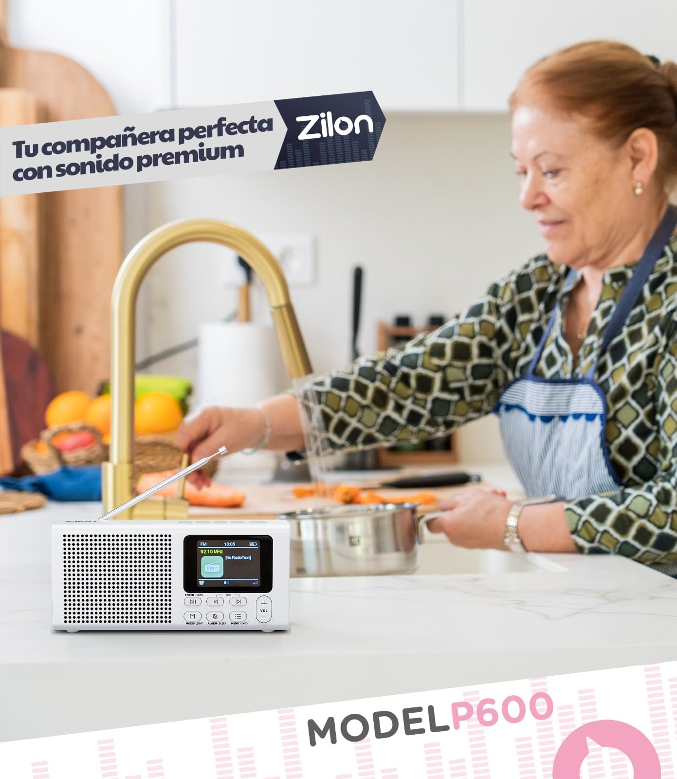 ZILON Radio Portatil Digital Dab+ FM Bluetooth Recargable Kit Emergencias - Altavoz Compacta Mediana con Bateria 2200mAh USB C Pantalla LCD Color Ideal para Cocina Camping Alarma Reloj TV y Trabajo