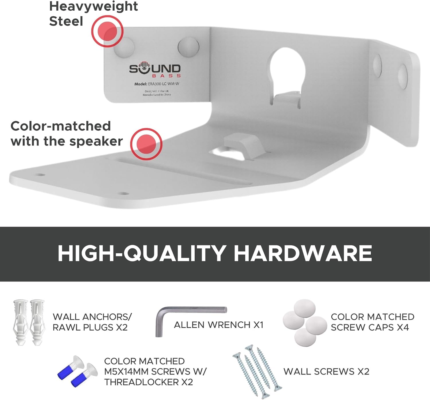 Sound Bass ERA300 Corner Wall Mount Bracket, Low Profile, White, Single (1pc), Includes Mounting Hardware, Compatible with Sonos ERA 300 Speaker - Image 6