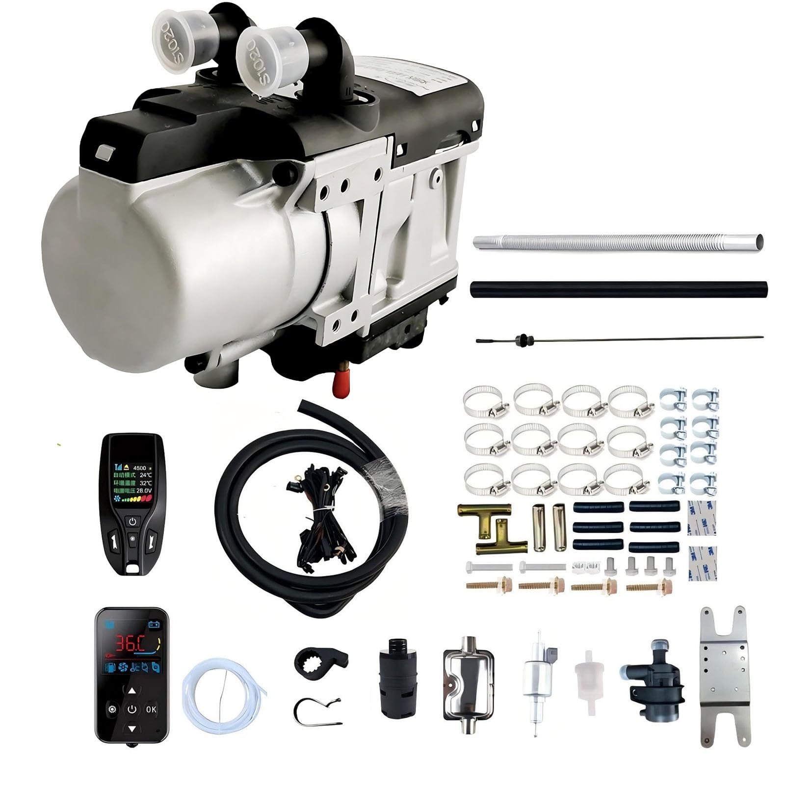 12V 24V 5000W Calefacción Estacionaria Diesel De Agua Con Mando 80M Kit Precalentador De Motor Para Furgoneta Camper Camión Y Barco Kit Completo De Invierno(24V)