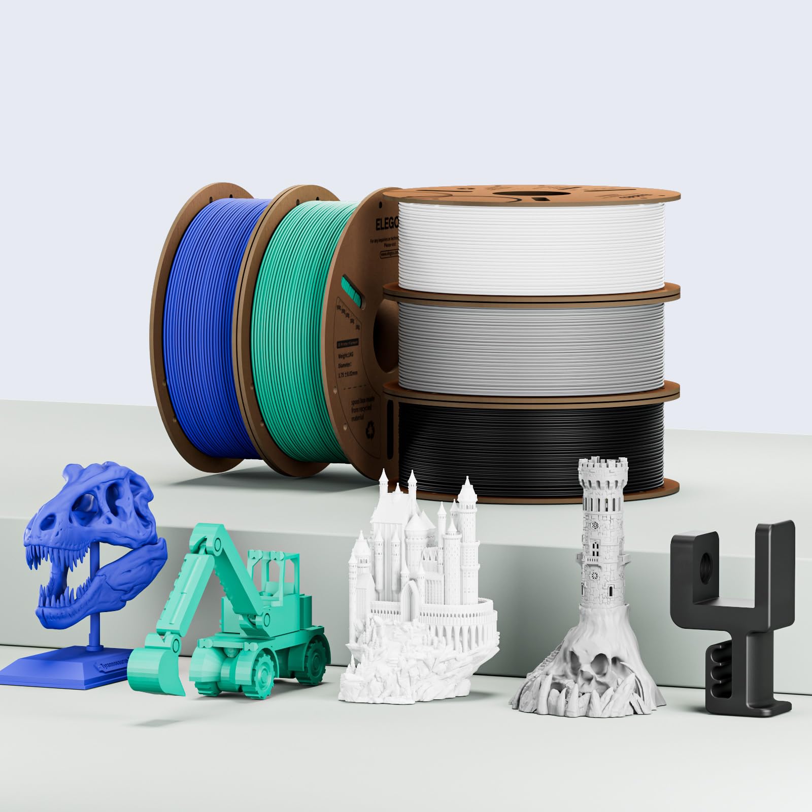 ELEGOO Filamento PLA 1.75mm 1KG Negro para Impresora 3D Precisión Dimensional +/- 0.02mm