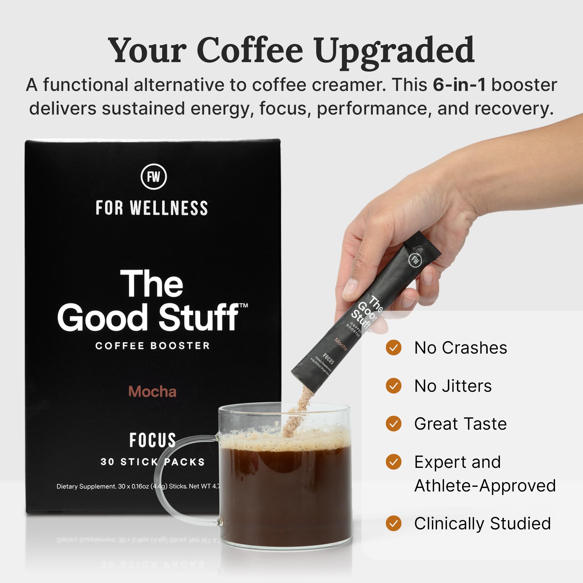 For Wellness The Good Stuff Focus Healthy Mocha Coffee Creamer Powder with Collagen MCT Oil L-Theanine Keto Non-Dairy — view 3