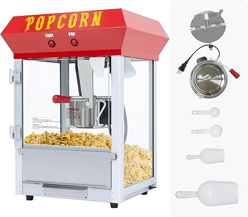 Máquina de palomitas de maíz para encimera, máquina de palomitas de maíz vintage con hervidor de 6 onzas de agitación automática que hace hasta 20