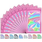 200 PCS Holographic Bags, Smell Proof Bag for Candy, Small Baggies Sample Bag, Food Storage Bag for Jewelry, Resealable Bag for Small Businesses (4x6 Inch, Pink)