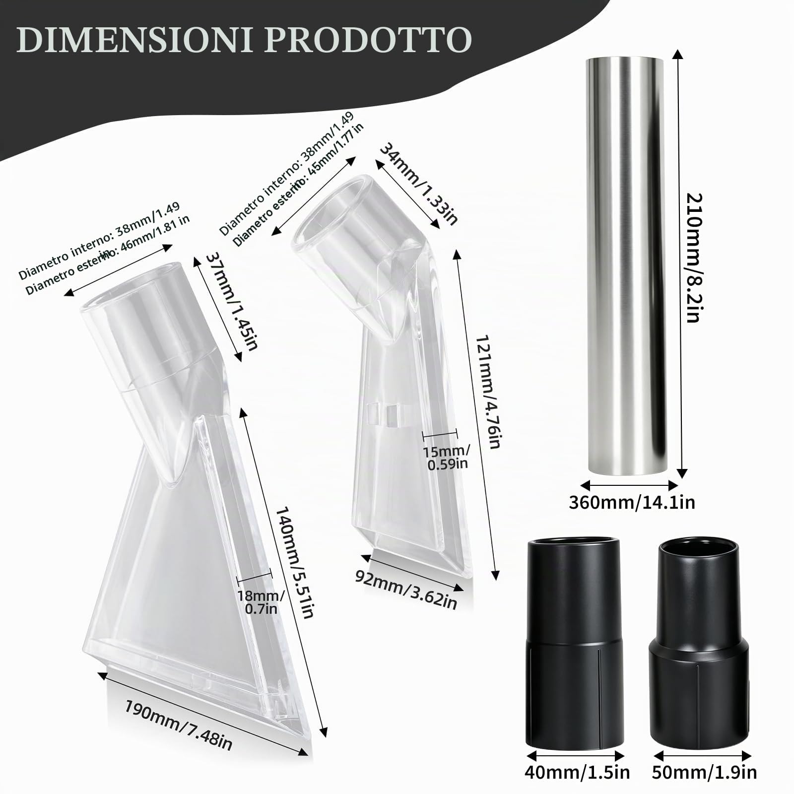 Rierousy 2 Pezzi Aspirapolvere Testina Ugelli, Ugello per Aspirapolver, Bocchetta Estrazione, Bocchetta Aspiraliquidi, Lava Tappezzeria Beccuccio Aspirapolvere Universale