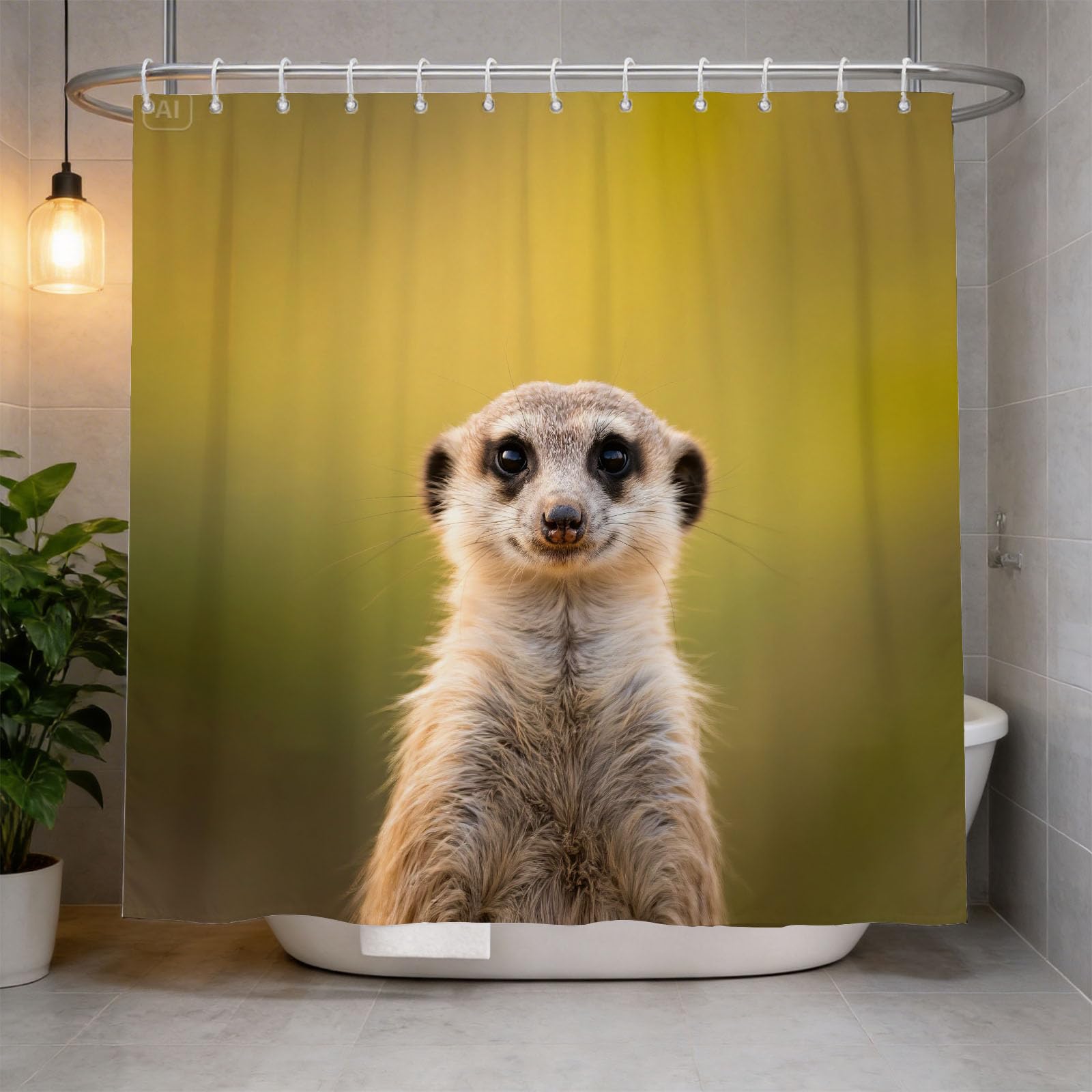 Hongduo 3D Meerkat Shower Curtain for Stalls Bathtubs Cute Bathroom Decor Shower Curtain Set Polyester Fabric Waterproof 180x180cm/71X71 Inch with Hooks