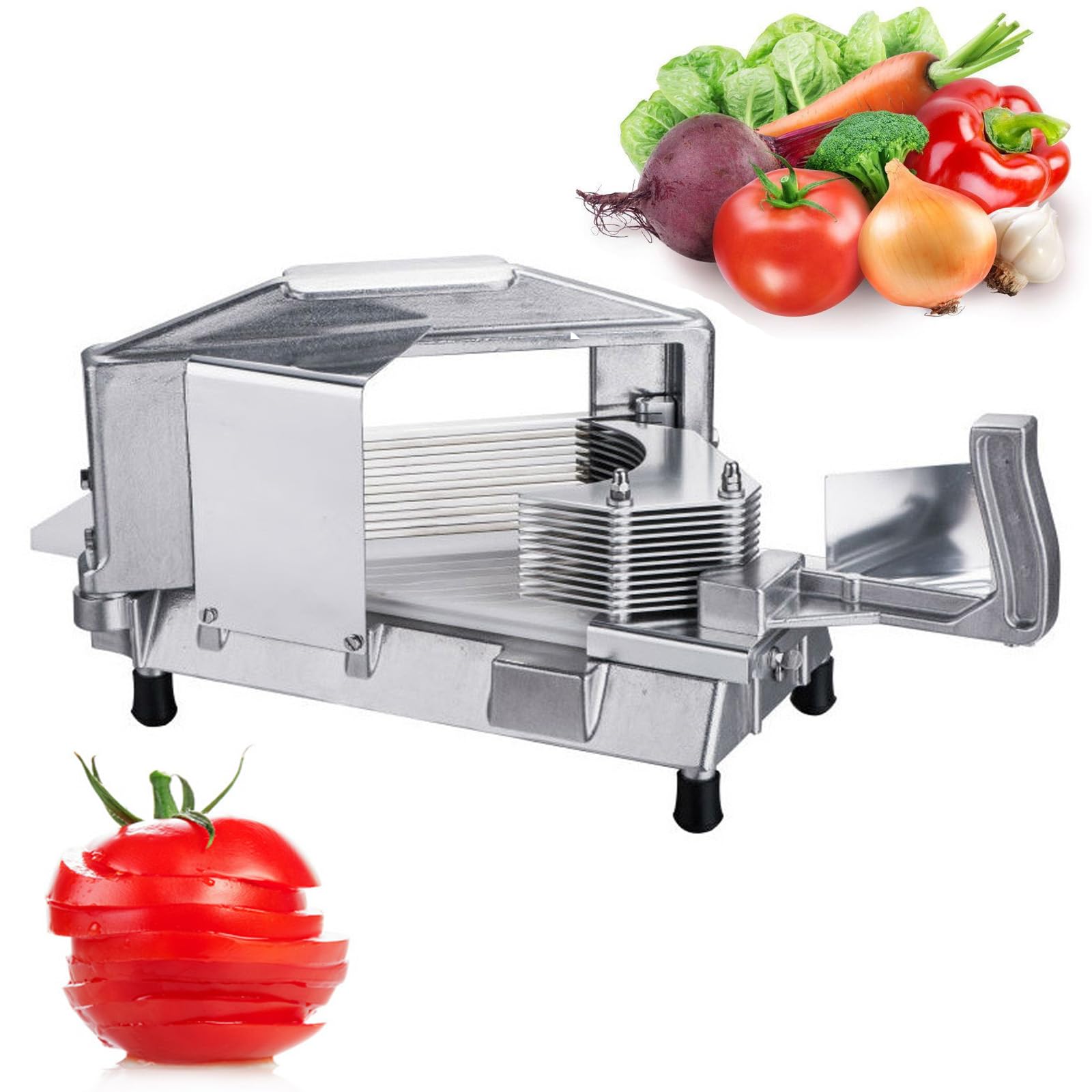 6,3/4,7 mm kommerzieller Gemüse- und Obstschneider, Tomatenschneider aus Edelstahl, mit Handschutz und Schreibtischbefestigung, sicherer Gemüseschneider, leicht zu reinigen, für die Essenszubereitun
