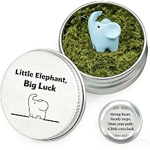 Little Elephant Big Luck - Gift in a Tin | Miniature Elephant Figurine 2.1cm | Blue Resin Animals Pocket Charm | Inspirational Gift in a Tin for Desk Decor, Stress Relief, Good Luck Token