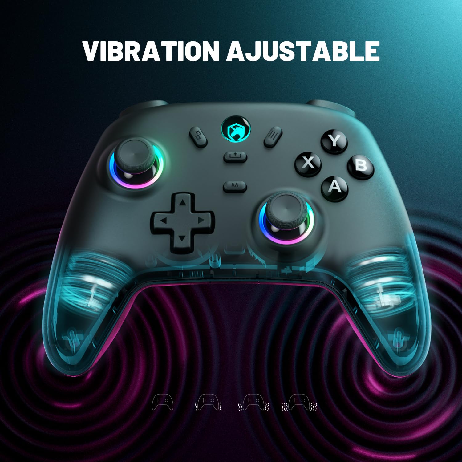 ECHTPower Manette PC, Gaming Manette Sans Fil avec Joystick à Effet Hall, 1000Hz, 3 Modes 2.4G/Bluetooth/Filaire, Turbo, Vibration, Lumières RGB, Batterie 800mAh, Compatible PC/Switch/Android/iOS