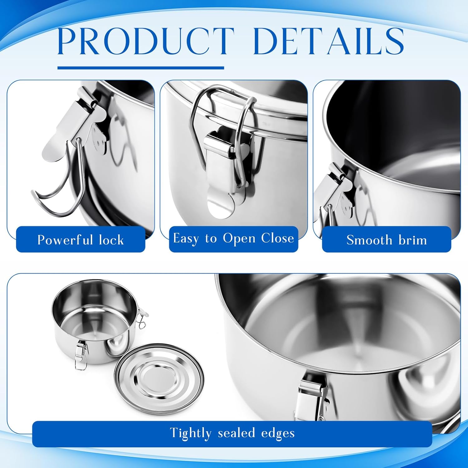 4 Pcs Small Stainless Steel Bento Box 13 oz Reusable 304 Stainless Steel Food Storage Containers with Lockable Clips to Leak Proof, Dishwasher Safe - Image 3