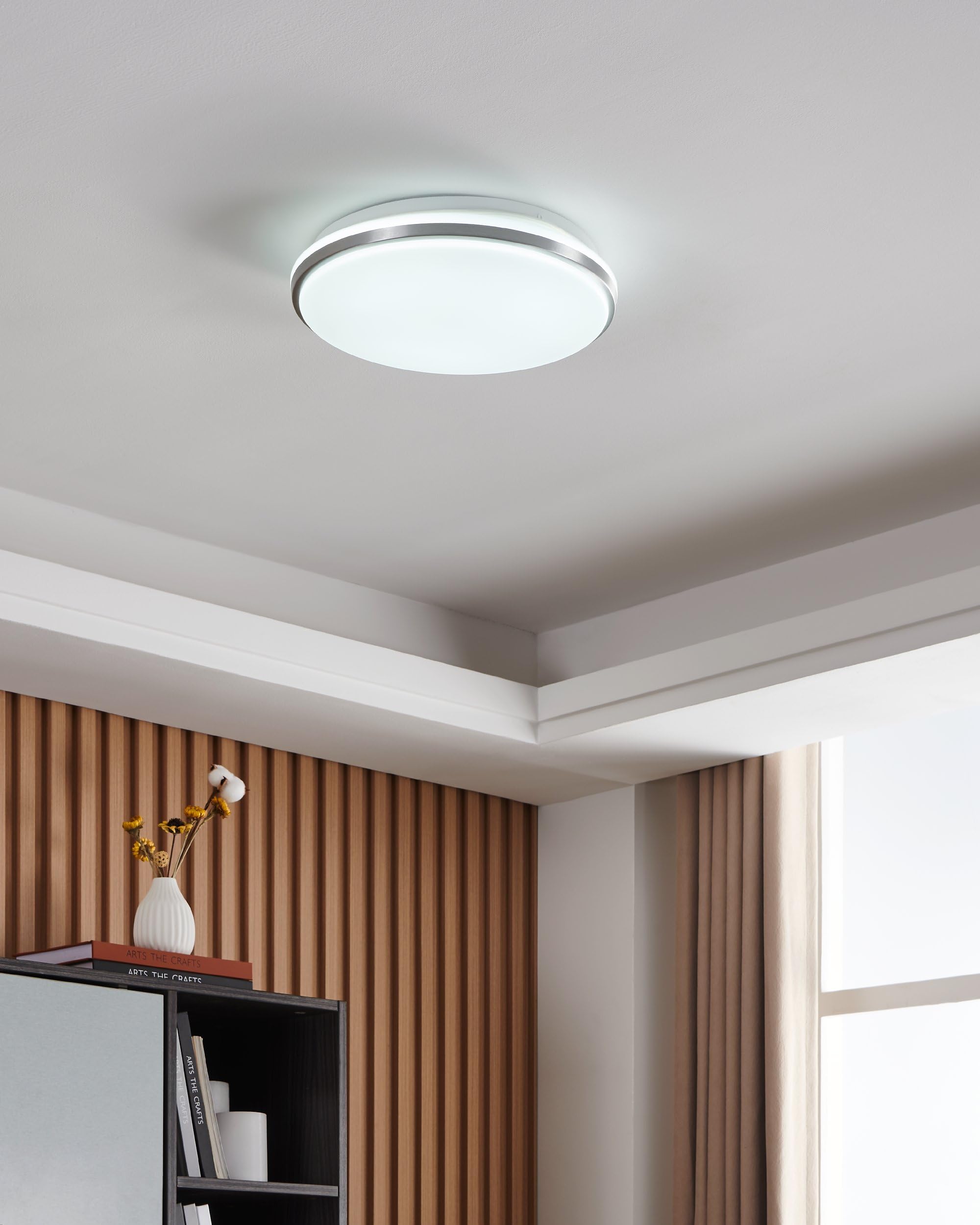 Eglo LED lampada da soffitto esterna Margidore, bianco caldo-freddo, luce decorativa balcone, apparecchio terrazza, plastica e metallo argento e bianco, IP54, Ø 34 cm