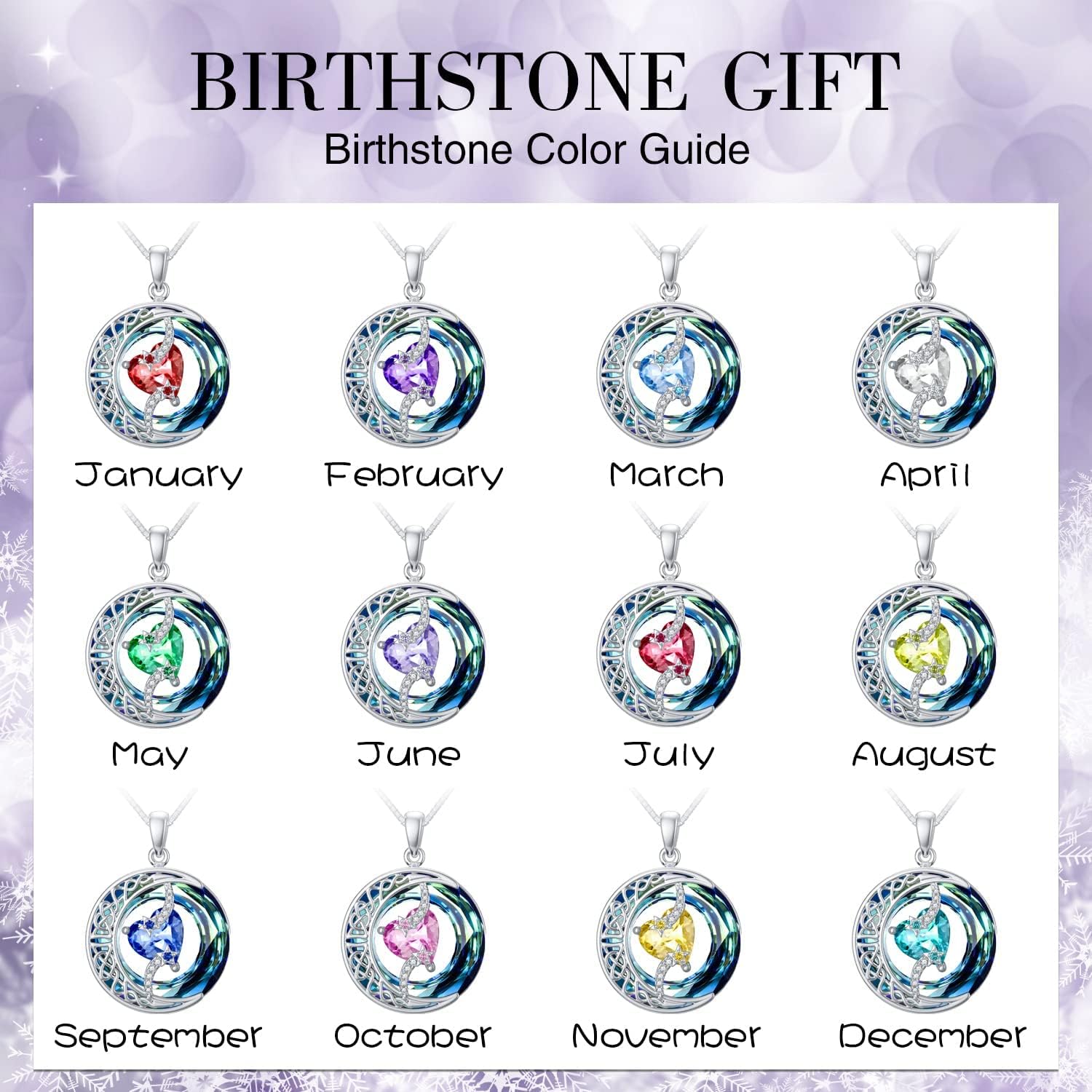 TOUPOP Kette Damen Herz Geburtsstein Anhänger Halskette für Frauen Sterling Silber Mond Stern Halskette Schmuck Geburtstags Geschenk für Frauen Sie Ehefrau Tochter Freundin Weihnachten Geschenk