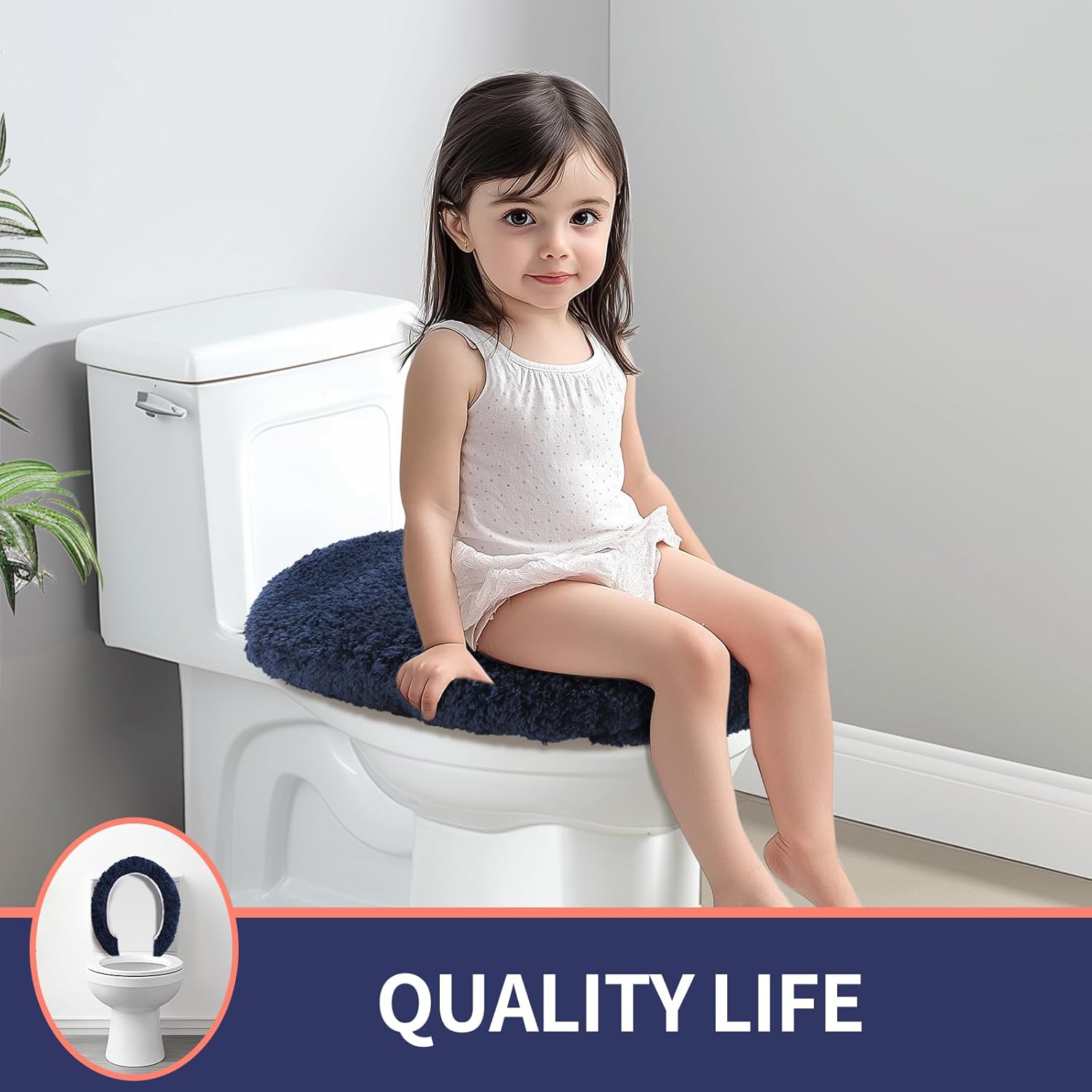 Luxury Soft Microfiber Toilet Lid Cover Machine Washable Solid Toilet Seat Cover 17.5" x 15" Adjustable Rubber Backing Fits Most 16-17.5" L x 14-16" W Round Oblong and Elongated Toilet Seat