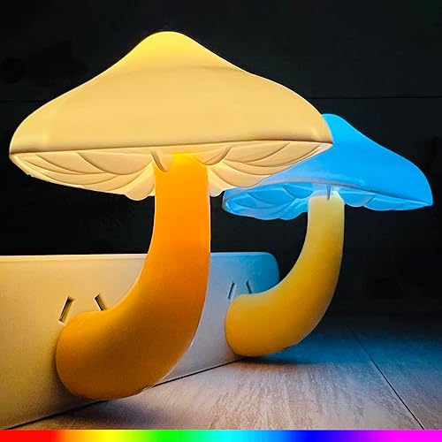 Miniatura 10 de Paquete de 2 luces LED nocturnas con sensor, cambio de color, lámpara de cama de sueño de hongos para niños y adultos, sensor de atardecer a A,
