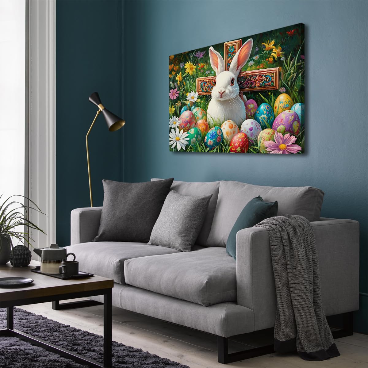 SHENGPOSTER Kolorowe pisanki i wydruki na płótnie dzikie kwiaty do jasnej wiosennej dekoracji Świeży słoneczny design sztuka ścienna do jadalni ogrodu wewnętrzna rama 38 x 50 cm