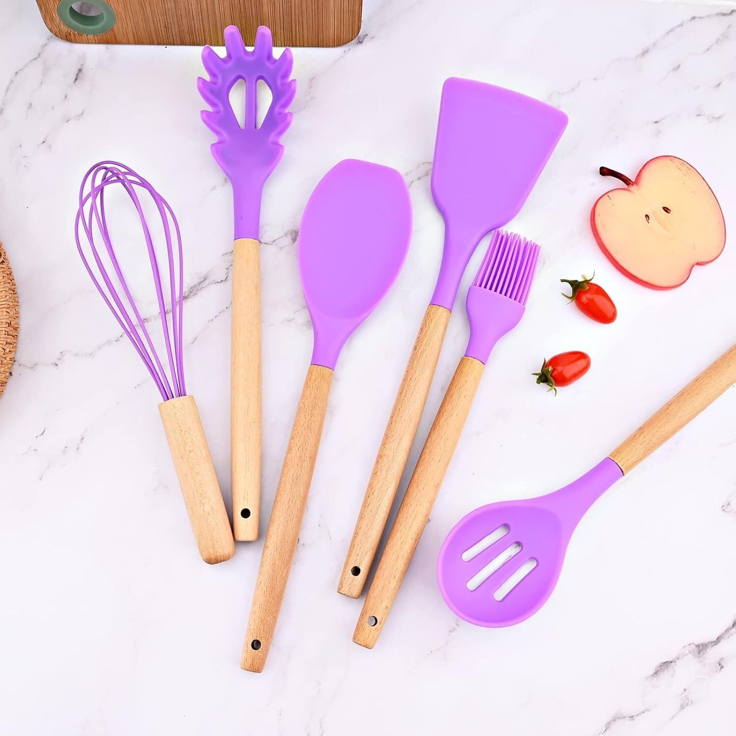 Küchenutensilien-Set, Kochutensilien-Set, Silikon, Küchenutensilien, Antihaftbeschichtetes Kochgeschirr Mit Holzgriff
