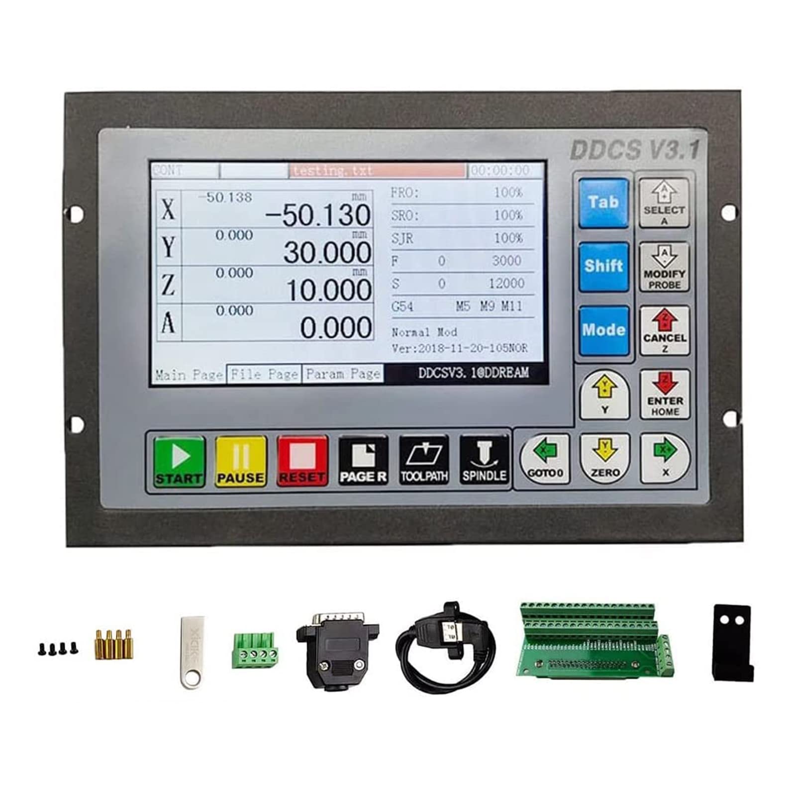 RATTMMOTOR Système de contrôle CNC 4 axes Mise à niveau DDCS V3.1, PLC CNC Système de contrôleur de mouvement hors ligne G Code TFT Écran lecture 24 V CC pour fraisage CNC