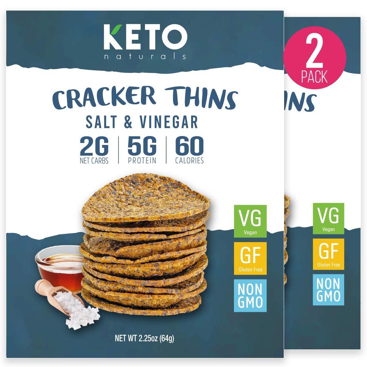 Buy Keto Cracker Thins Low Carb Crackers, Sea Salt and Vinegar, 60 Calories Diet Friendly, High
