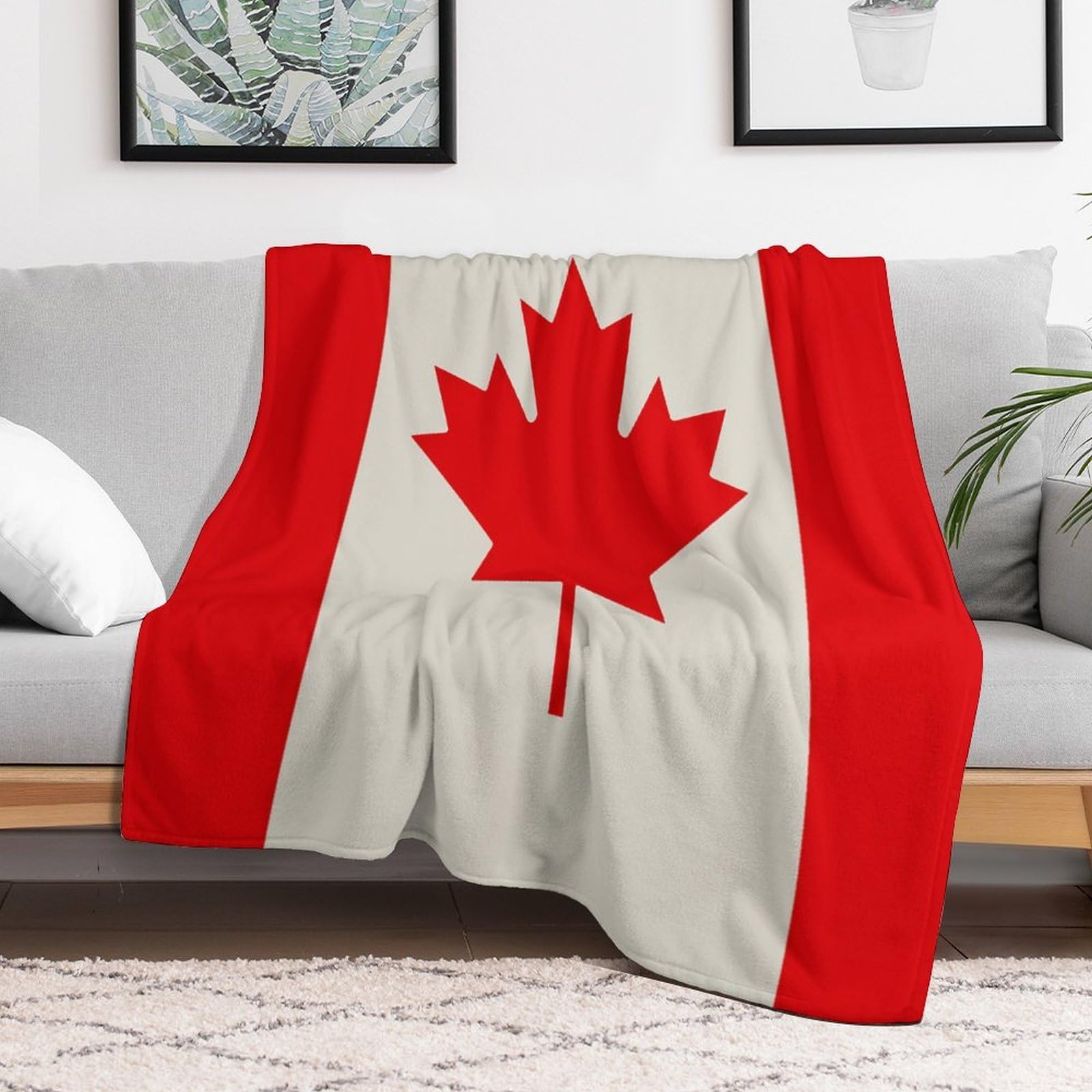 Couverture polaire flanelle douce motif Canada rétro pour lit et canapé