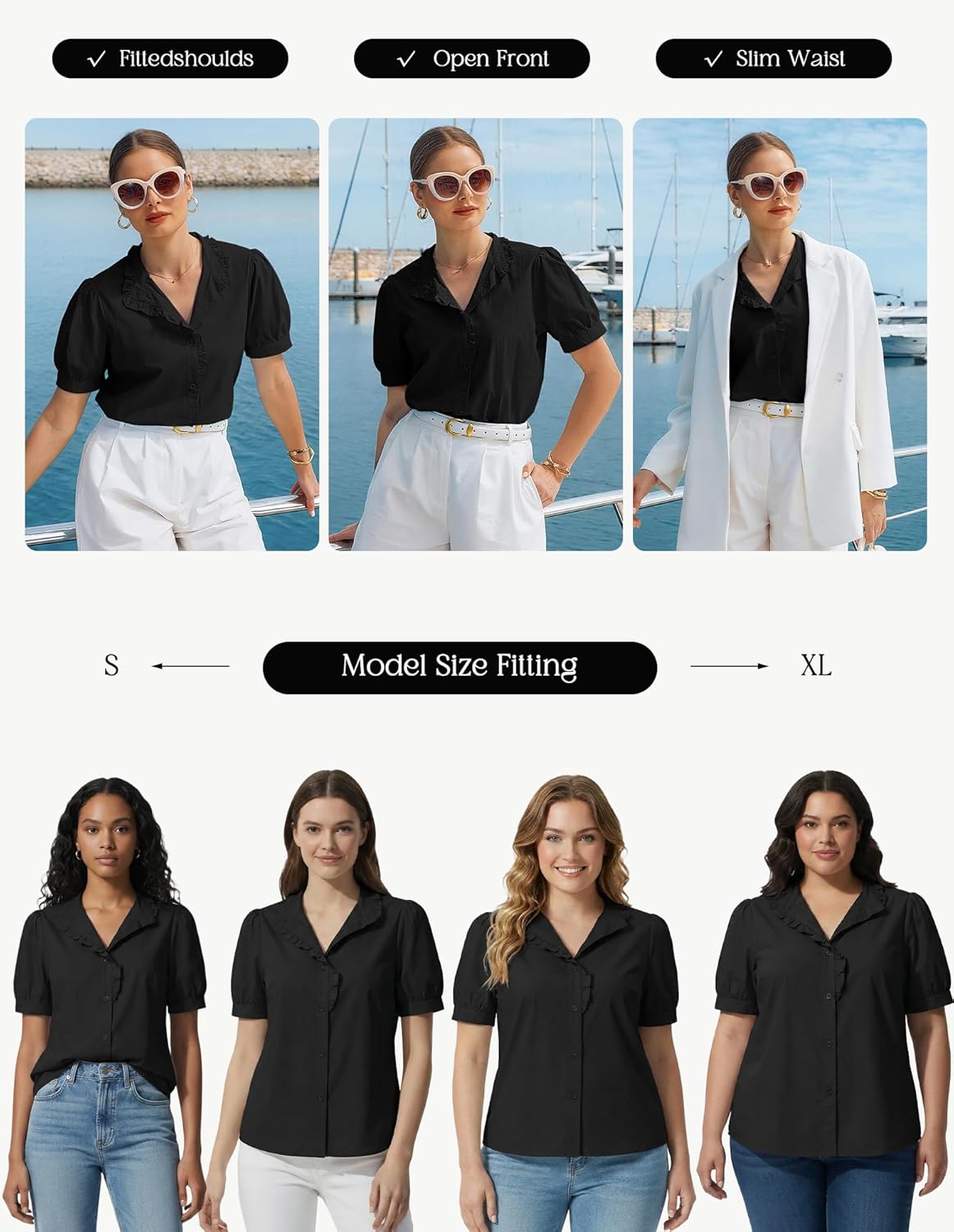 GRACE KARIN Women's 2026 Summer Short Sleeve Tops, Dressy Casual V Neck Blouses, Trendy Button Down Shirts Work Office - Image 2
