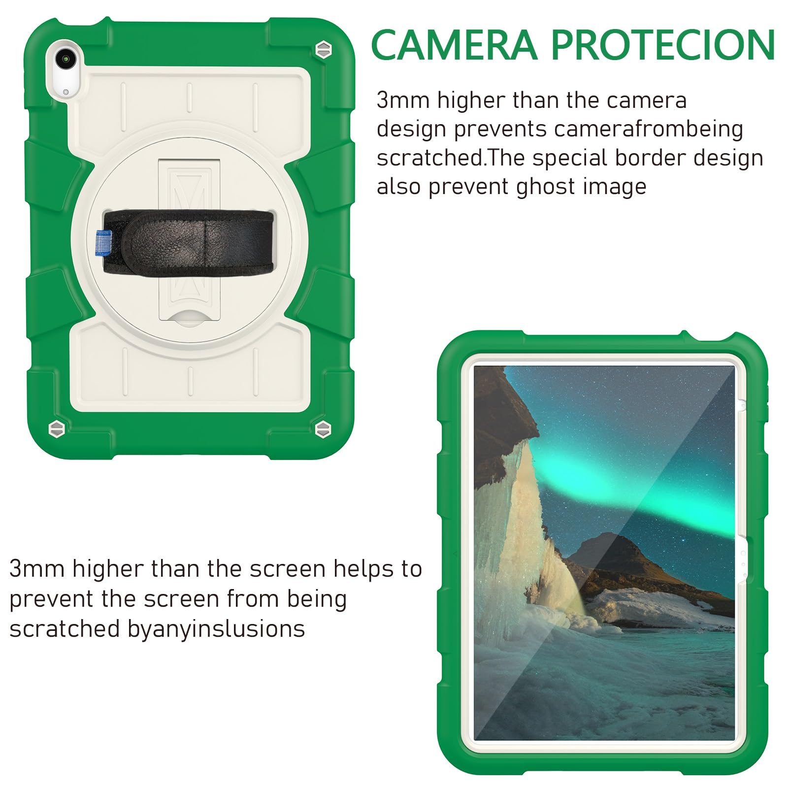 Custodia protettiva per tablet PC compatibile con iPad di 10a generazione 11,9 pollici 2022, custodia protettiva antiurto integrale con guscio infrangibile W supporto girevole a 360°+cinghia da