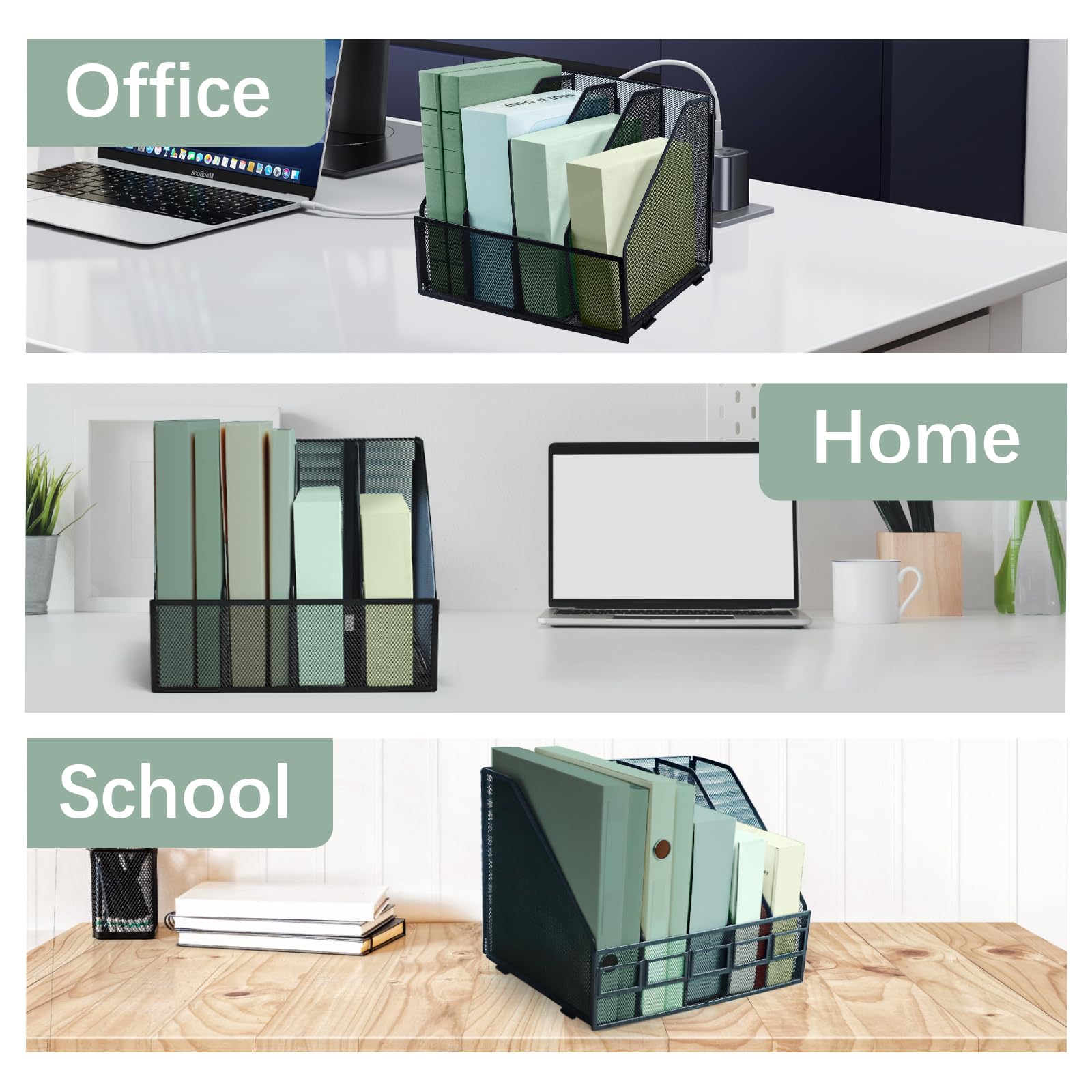 Porte-fichiers A4 Pliante 4 Compartiments Verticaux Organisateur de Bureau Rack de Rangement Noir