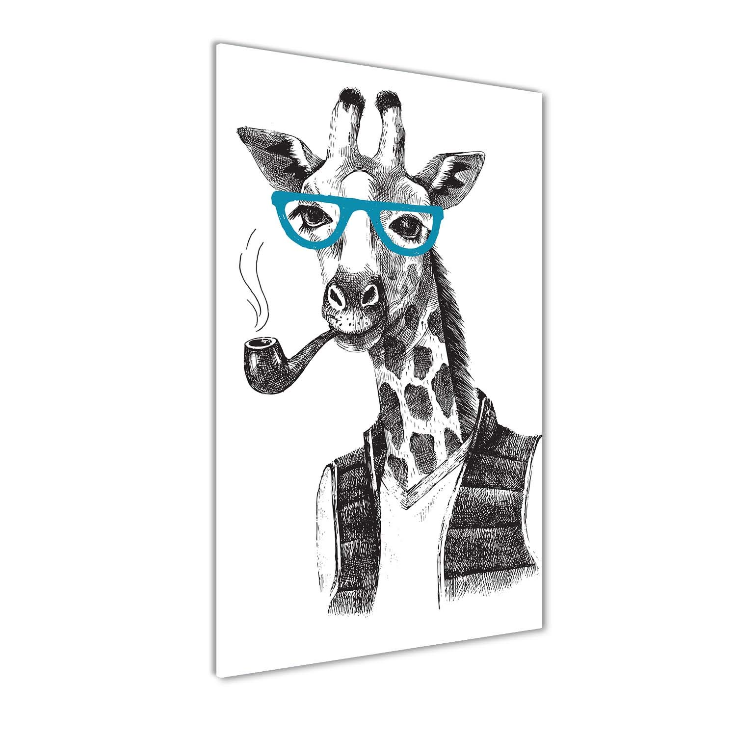 Impression sur verre 60x120 cm de girafes à lunettes bleues pour salon