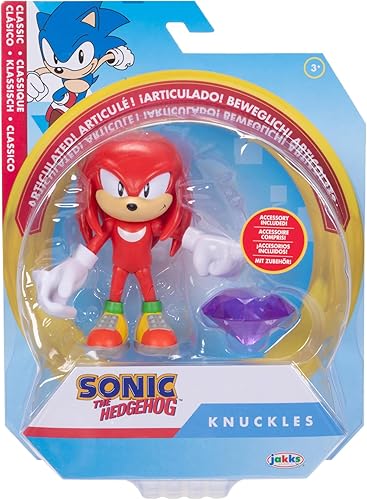 Miniatura 6 de Sonic the Hedgehog Figura de acción Knuckles de 4 pulgadas con accesorio de esmeralda del caos morado. A partir de 3 años (con licencia oficial de