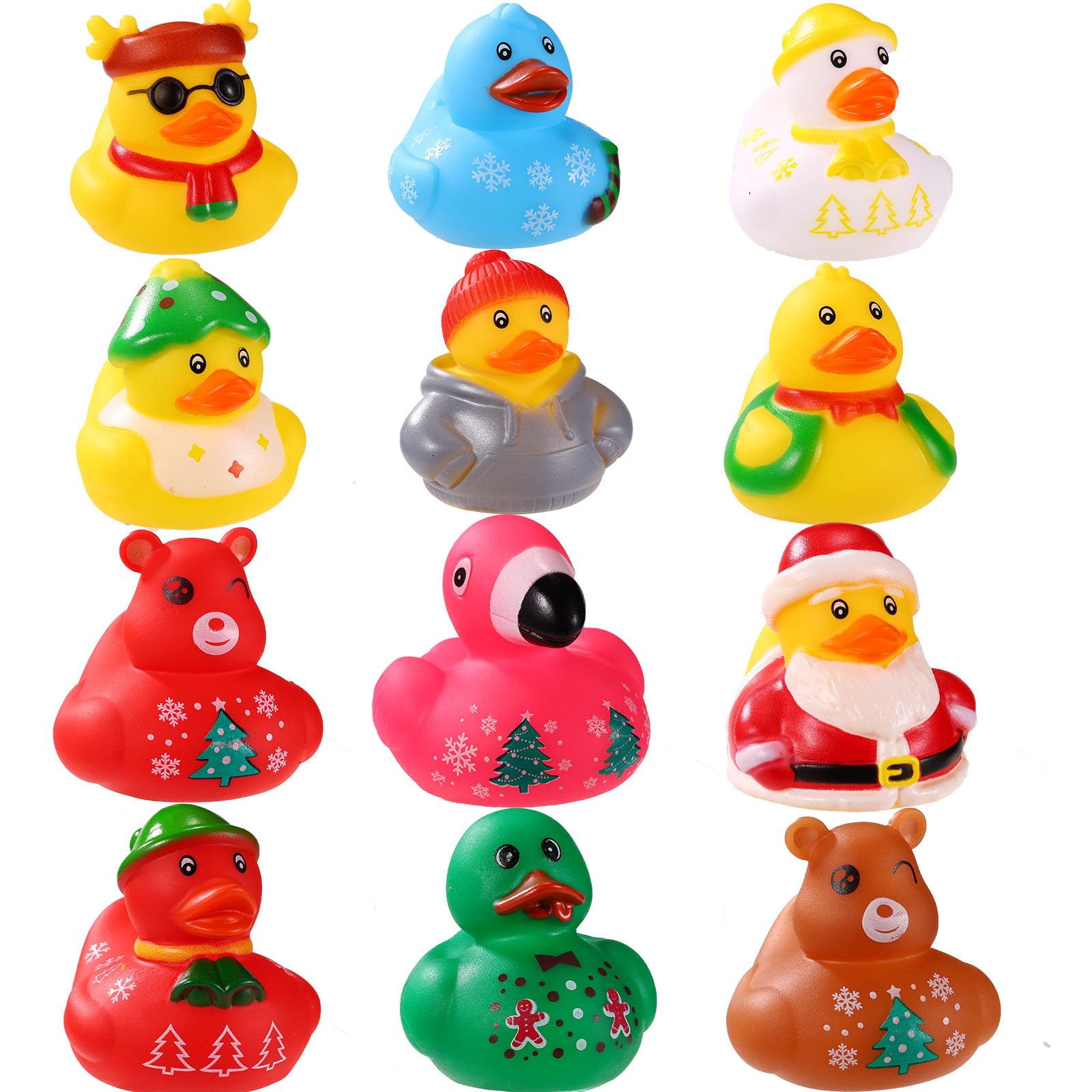 BOXOB 12pcs Christmas Rubber Ducks, Christmas Party Favors Supplies