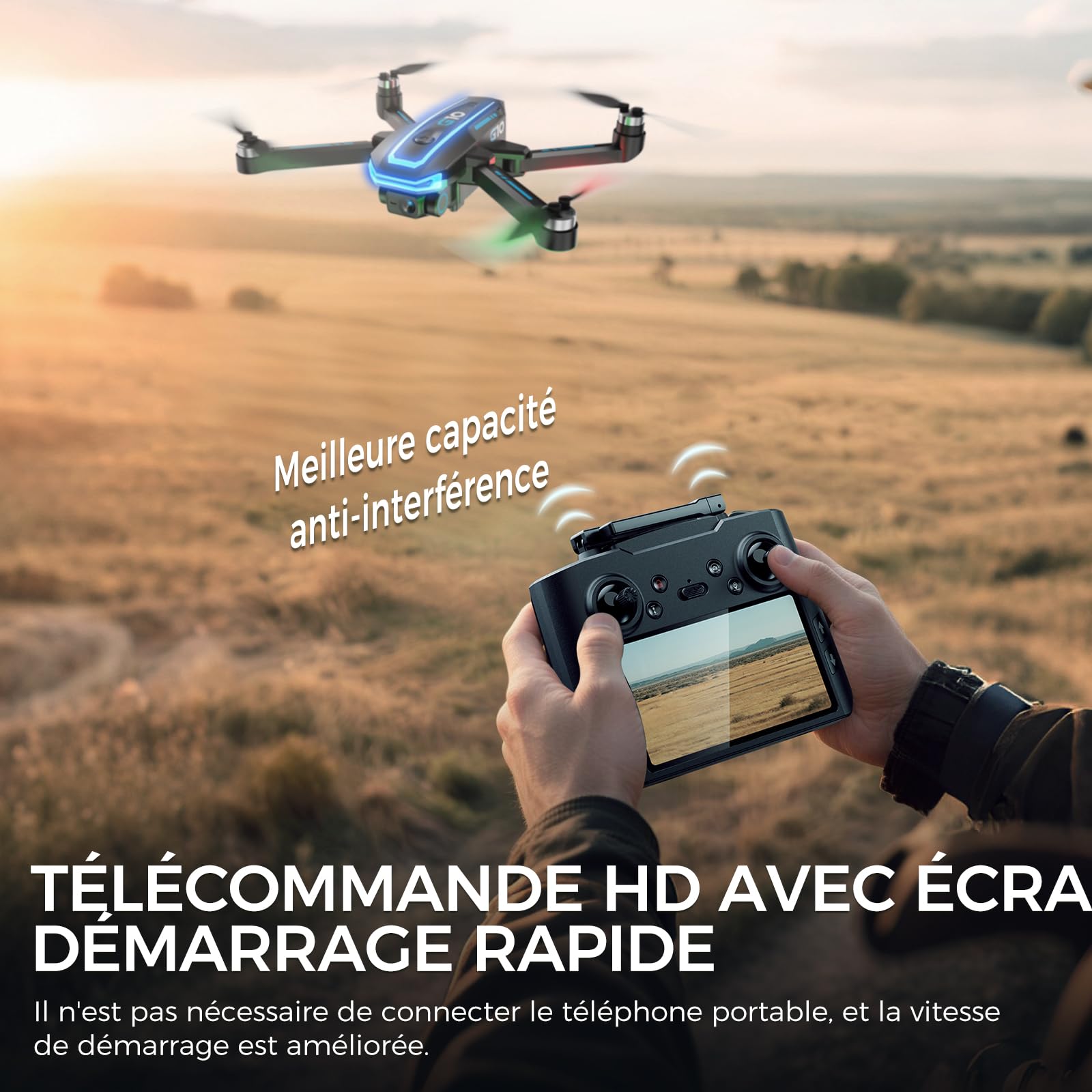 G10 GPS Drone avec Caméra Professionnel 4K EIS(Radiocommande avec Écran)45 Mins de Vol,Transmission Max 600m/1968ft,Suivi de Sujet,Retour Auto,FPV Quadcopter pour Adultes et Débutants,Moins de 249g,C0