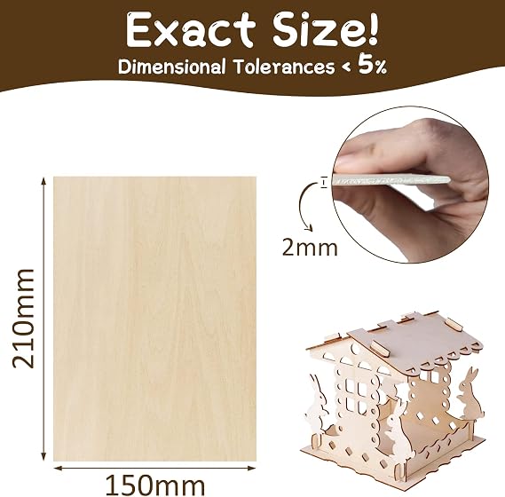 WISYOK A5 Plywood Sheets, 10pcs 2mm Basswood Sheet, 210x150mm