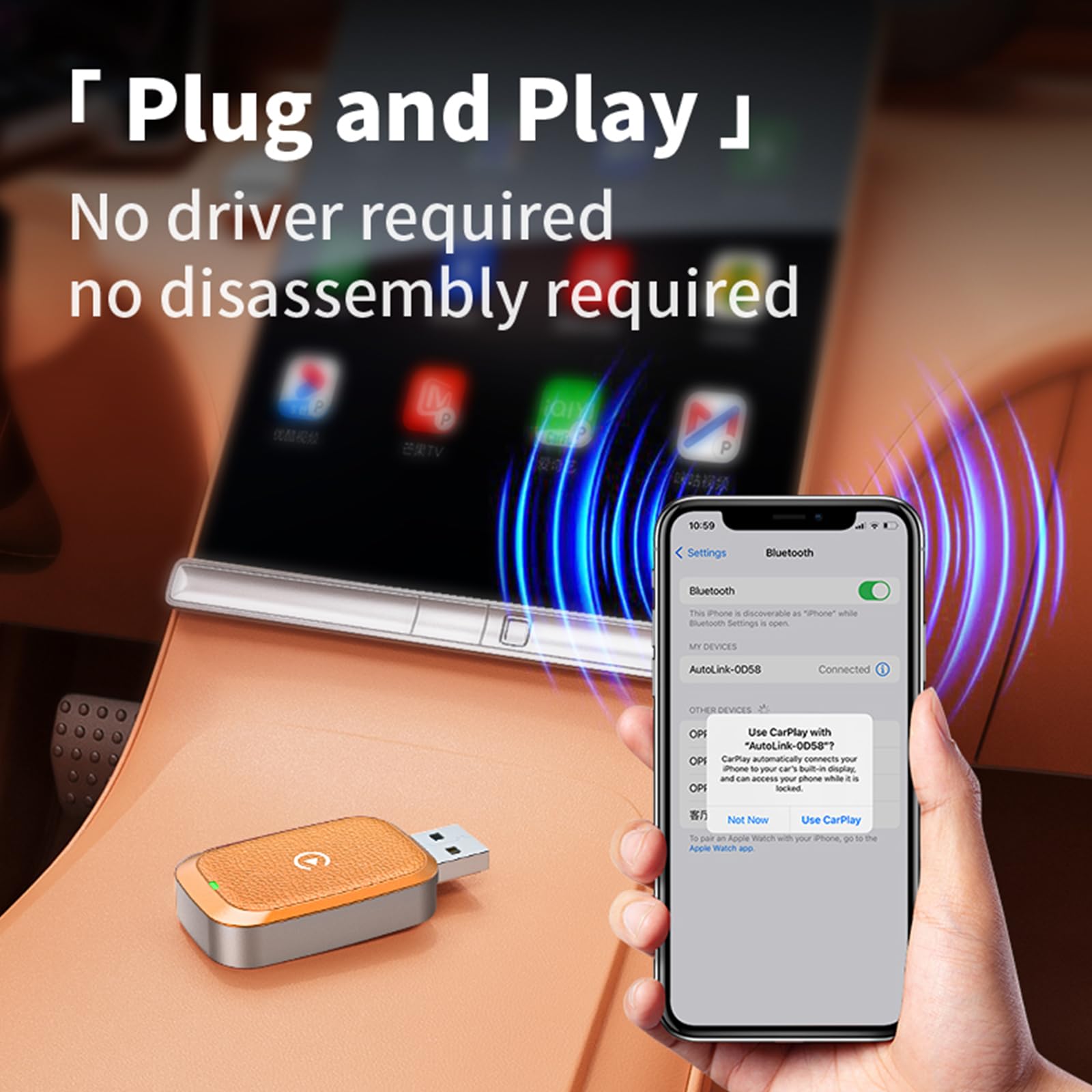 Velontork Wireless CarPlay Adapter Mini, Carplay Wireless Adapter 2025 Updated, Stable Connection, Plug & Play, No Latency for iPhone iOS10+