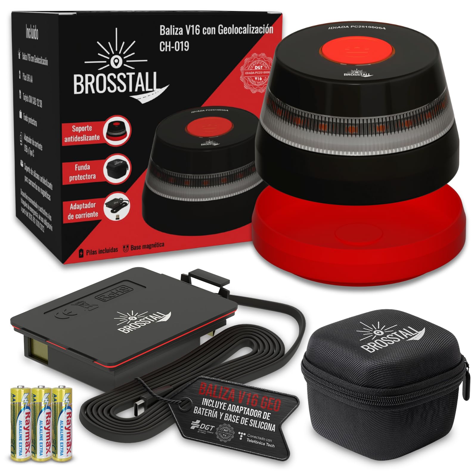 Baliza V16 Homologada DGT con Geolocalización, Tarjeta SIM hasta 2038, sin suscripciones, Luz de Emergencia Geolocalizada Conectada con la DGT 3.0 para Coche, Libre de Cargos Adicionales