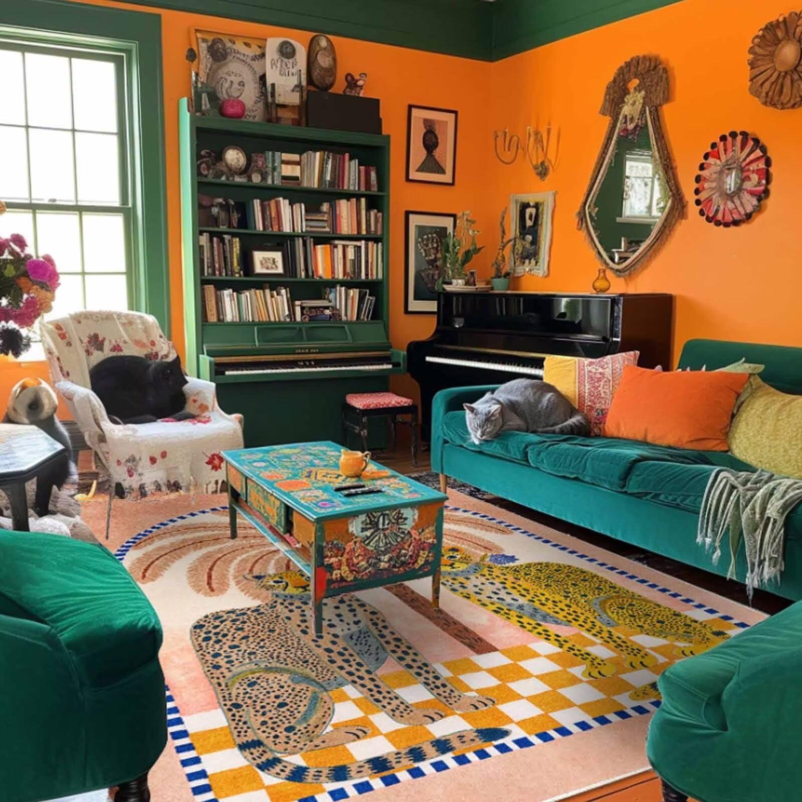 Soyalie Pink Washable Leopard Rugs 6x9 Feet Vintage Boho Animal Print Area Rug for Home Office Bedside Non-Slip Luxury Tropical Palm Cheetah Rugs