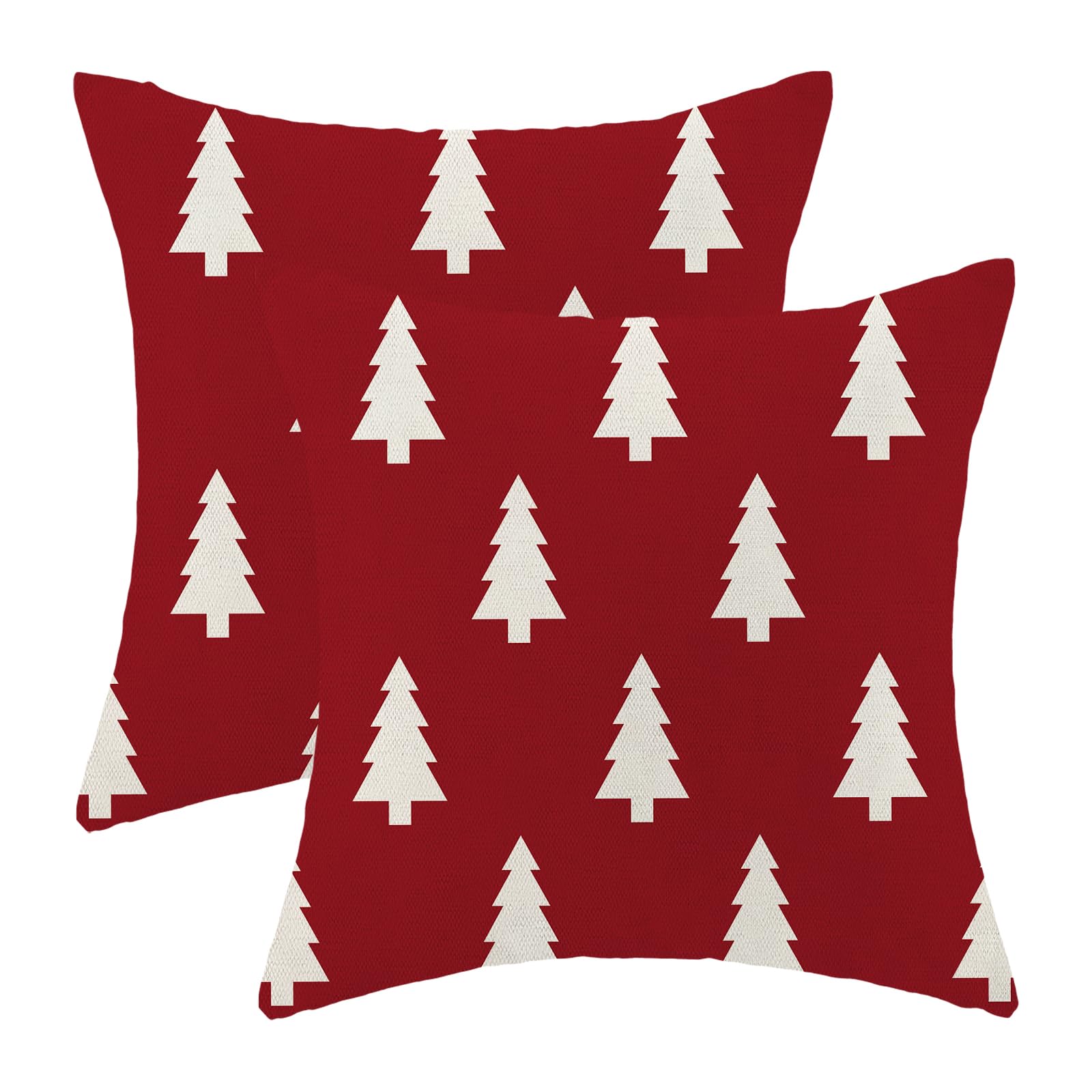 BETGINY Christmas Pillow Covers 18X18 Inch Pack of 2, Red and White Christmas Tree Geometric Decorative Throw Pillow Linen Winter Xmas Pillow Cases