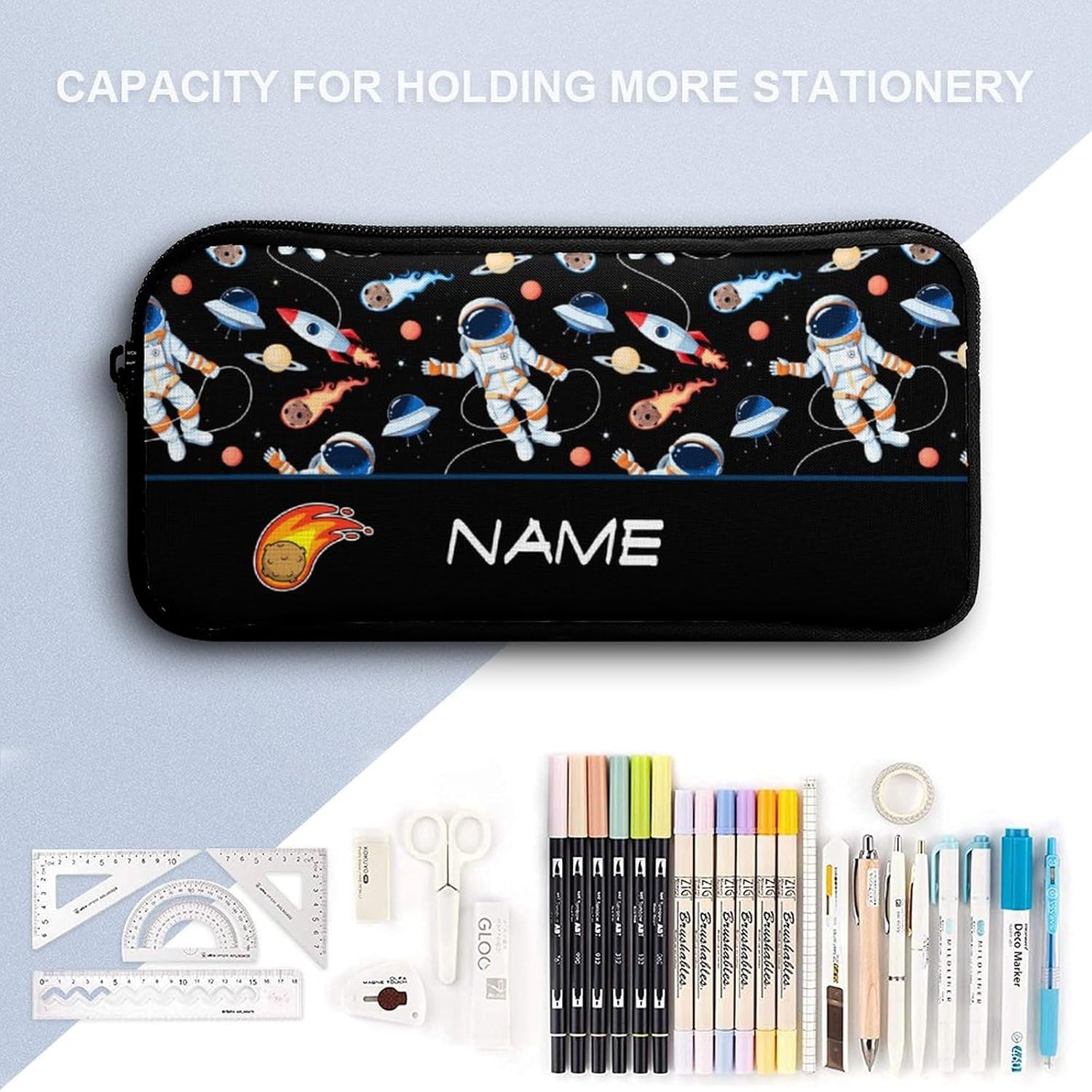 Custom Space Rocket Astronaut Backpack Set 4 in 1 Personalized Add Your Name School Bag with Lunch Bag Pencil Case Water Bottle Customized Backpack for Kids Girls Boys