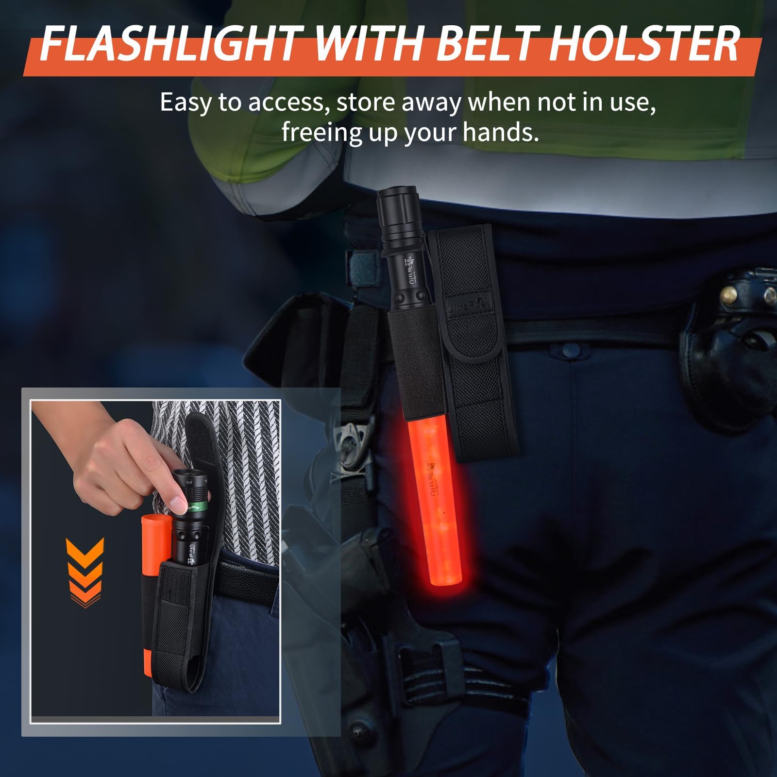ULTRAFIRE - Linterna LED de señal de tráfico de 11 pulgadas con funda, 250 lúmenes con modo estroboscópico rojo, varitas de control de tráfico, aeropuerto, estacionamiento, servicio de policía de
