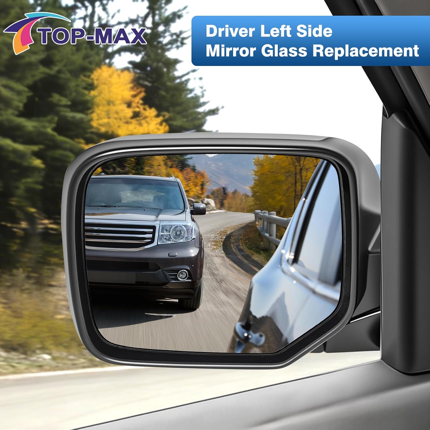 TOP-MAX Driver Side Mirror Glass Compatible with Honda Pilot 2009-2015, Power Heated Left Side View Flat Mirror Glass with Backing Plate OEM Replacement 76253SZAA11