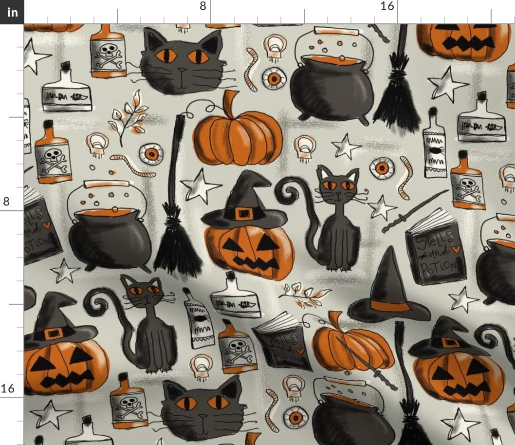 Spoonflower Fabric - Vintage Halloween Pumpkin Cat Spooky Style Orange Printed on Petal Signature Cotton Fabric by The Yard - Sewing Quilting Apparel Crafts Decor