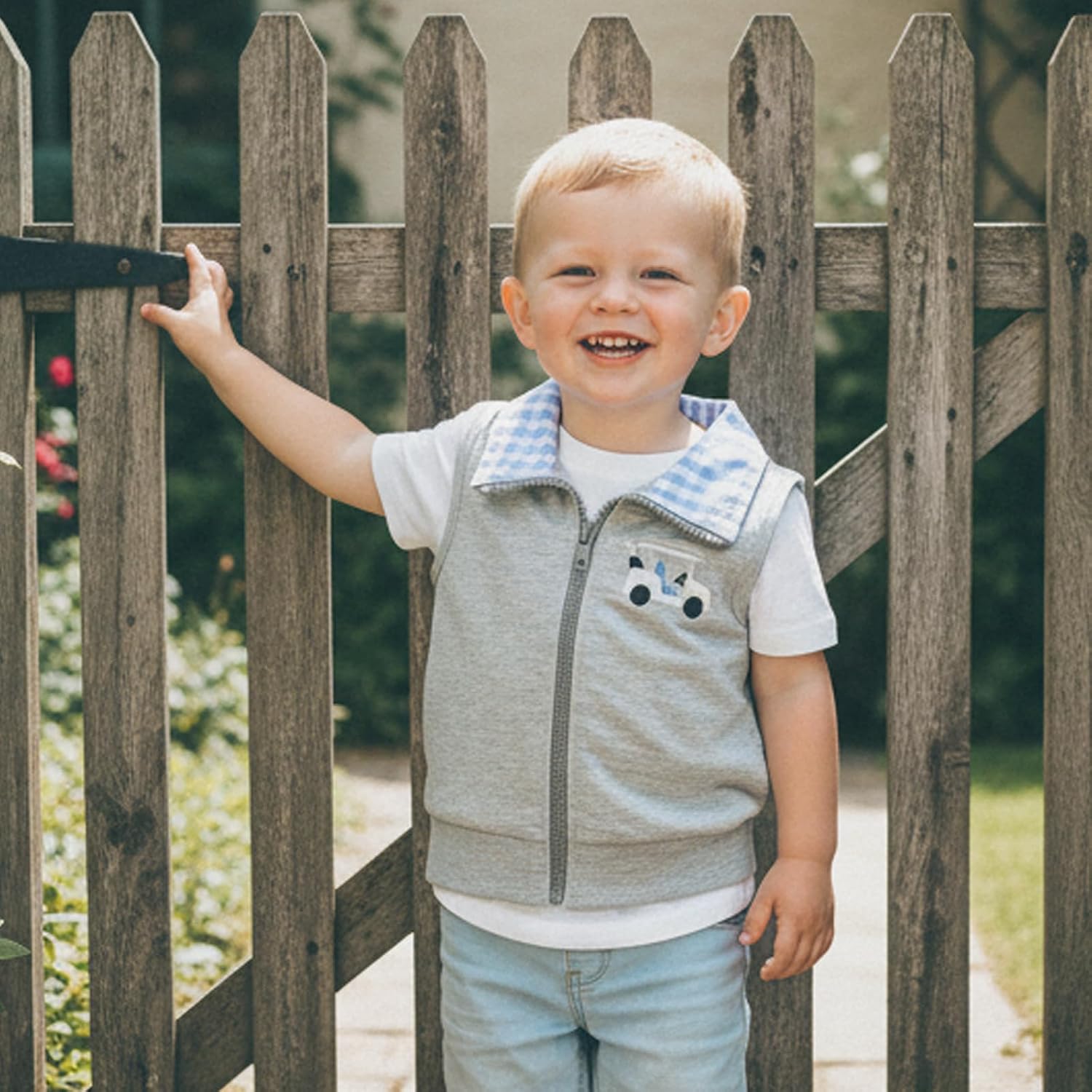 Baby Boy Girl Golf Outfit Embroidered Golf Vest Gingham Collar Shirt Sleeveless Jacket Tops