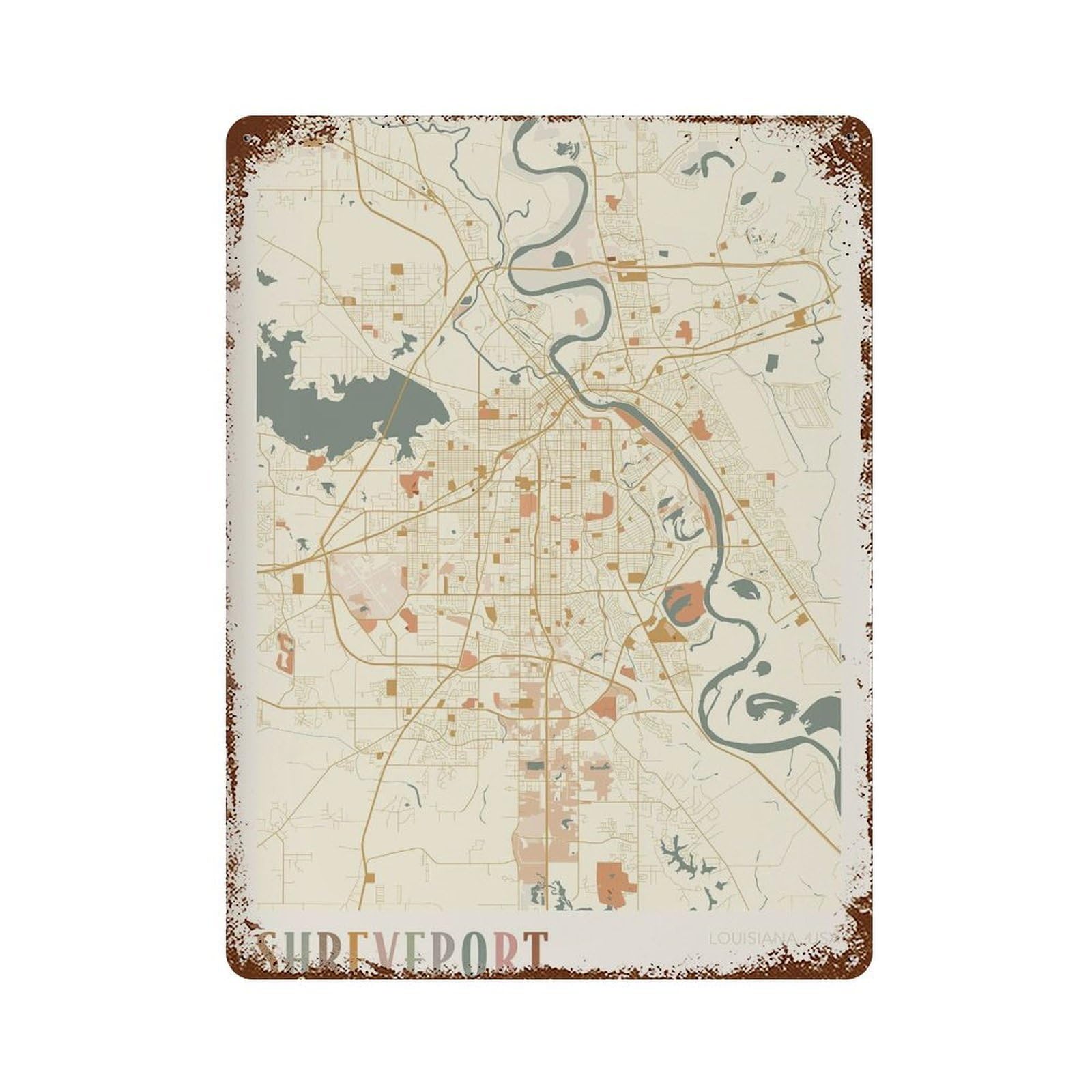 xiaoxiaoshen Shreveport Map Louisiana Travel Gift Boho Wall Decor Art Metal Tin Poster Modern Home Decor Art Home Bar Shop Decorations Vintage Sign 40x30cm